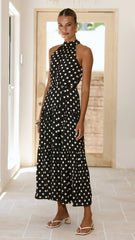 Dawson Maxi Dress - Black / White Polka Dot