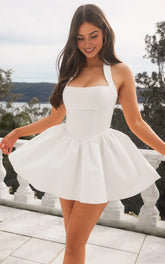 Helda Mini Dress – Halter Tie-Neck Corset Detail Dress in White