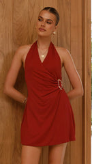 Brigitte Halter Mini Dress- Red