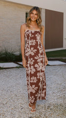 Carlia Midi Dress - Brown Daylillies