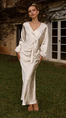 Ivy Long Sleeve Tie Front Maxi Dress - Champagne