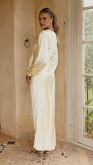 Ivy Long Sleeve Tie Front Maxi Dress - Yellow