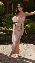 Yasmeen Tie Front Maxi Dress - Dusty Pink