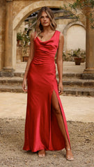 Iris Asymmetrical Maxi Dress - Red