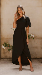 Emma One Sleeve Maxi Dress - Black
