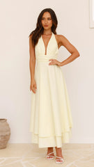 Kathy Halter Neck Maxi Dress - Lemon