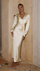 Ivy Long Sleeve Tie Front Maxi Dress - Yellow