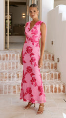 Nikova Maxi Dress - Pink Embroidery