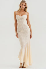Celeste Ruched Lace Panel Maxi Dress