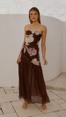Elle Maxi Dress - Brown Floral