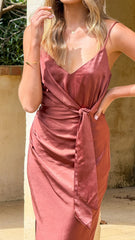 Yasmeen Tie Front Maxi Dress - Rust