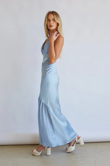 Lucinda Halter V-Neck Open Back Satin Midi Dress
