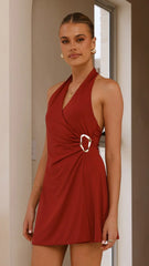 Brigitte Halter Mini Dress- Red