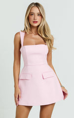 Make a Statement in the Garrett Mini Dress – Chic Square Neck Fit & Flare in Vibrant Pink