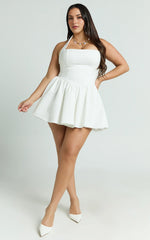 Helda Mini Dress – Halter Tie-Neck Corset Detail Dress in White