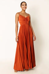 Naira Pleated Maxi Dress Sunset Orange