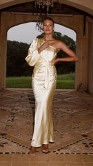 Eden One Shoulder Tie Front Maxi Dress - Yellow