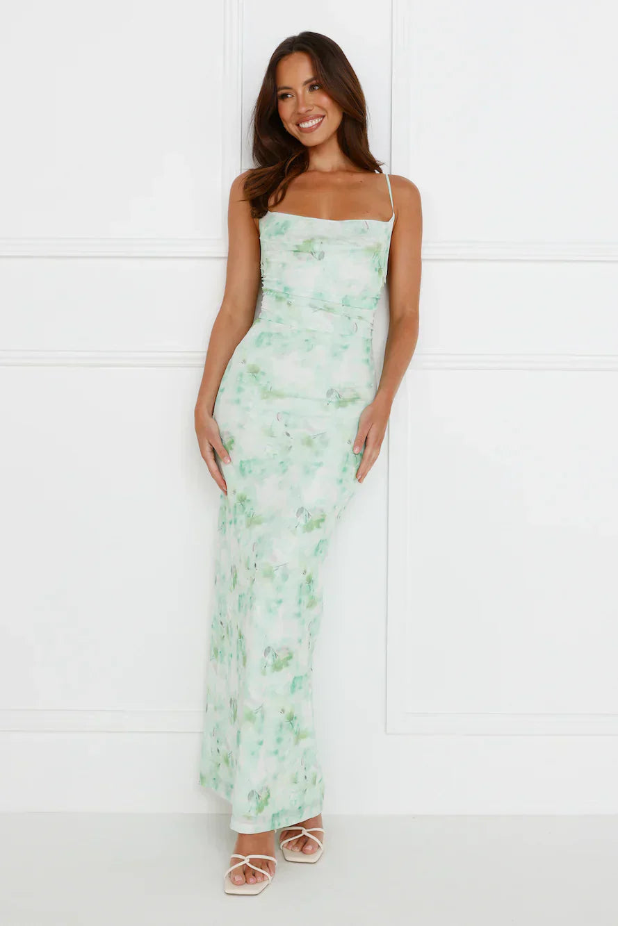Musical Delight Mesh Maxi Dress Green