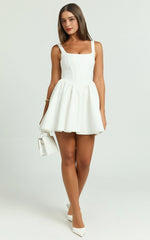 Aimee Scoop Neck Corset Mini Dress – Draped White Elegance