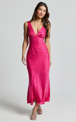 Cohen Midi Dress – Textured Satin Mid-Length Dress in Blush Pink