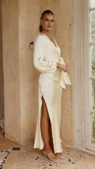 Ivy Long Sleeve Tie Front Maxi Dress - Yellow