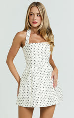 Dante Mini Dress – White Polkadot Halter Tie Flare Dress
