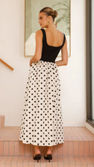 Leoni Maxi Dress - Oat/Black Polka