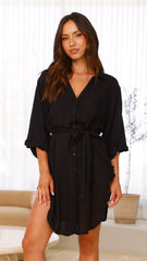 Vesper  Button Down Beach Cover Up  - Black
