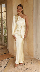 Eden One Shoulder Tie Front Maxi Dress - Yellow