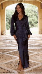 Ivy Long Sleeve Tie Front Maxi Dress - Navy