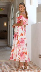 Chase Off Shoulder Maxi Dress- Pink Floral