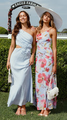 Bloom One Shoulder Cut Out Maxi Dress - Blue